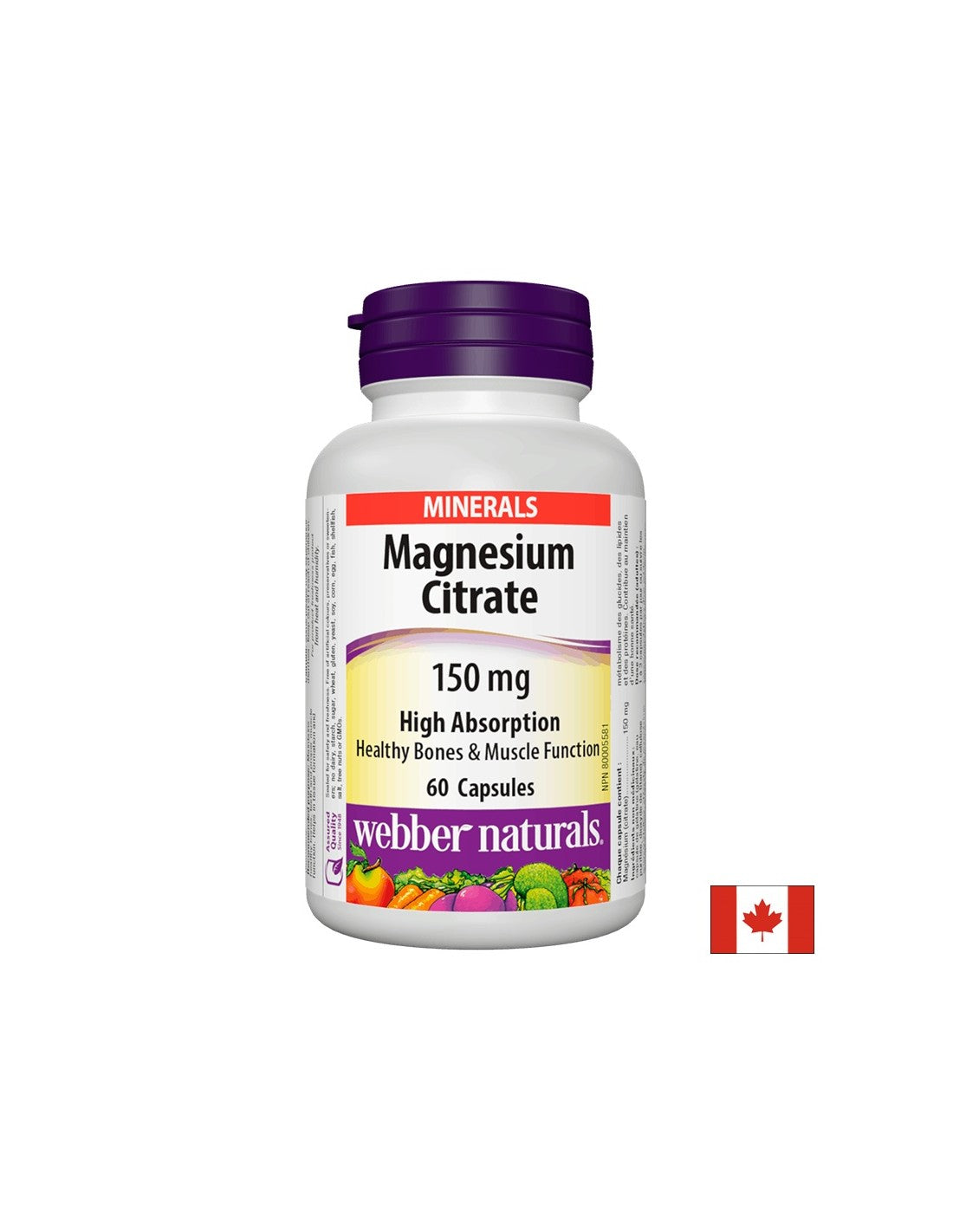 Citrato di magnesio/Ad alto assorbimento/150 mg, 60 capsule <tc>Webber Naturals</tc>