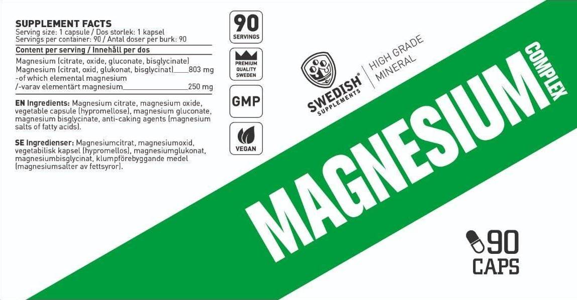 Complesso di magnesio | Matrice di 4 tipi ~ Citrato, ossido, gluconato, bisglicinato - 90 capsule