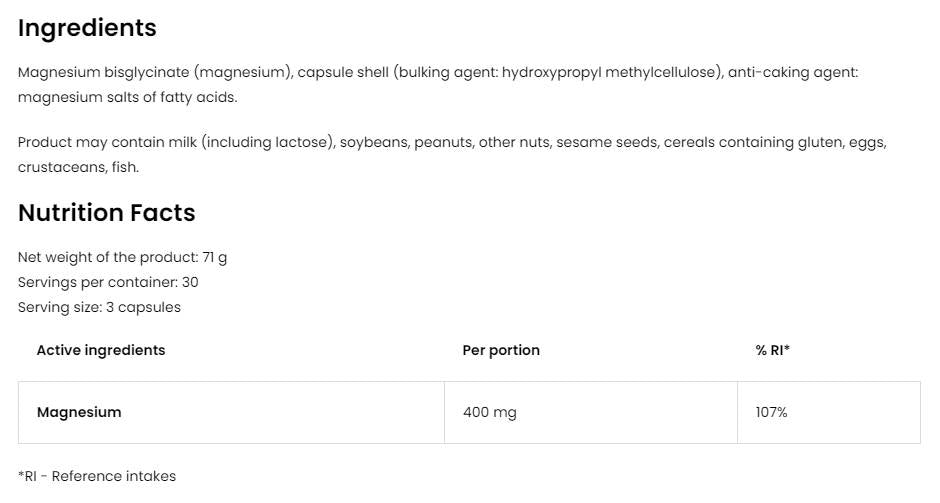 Glicinato di magnesio | Dose da 400 mg di magnesio bisglicinato 90 capsule