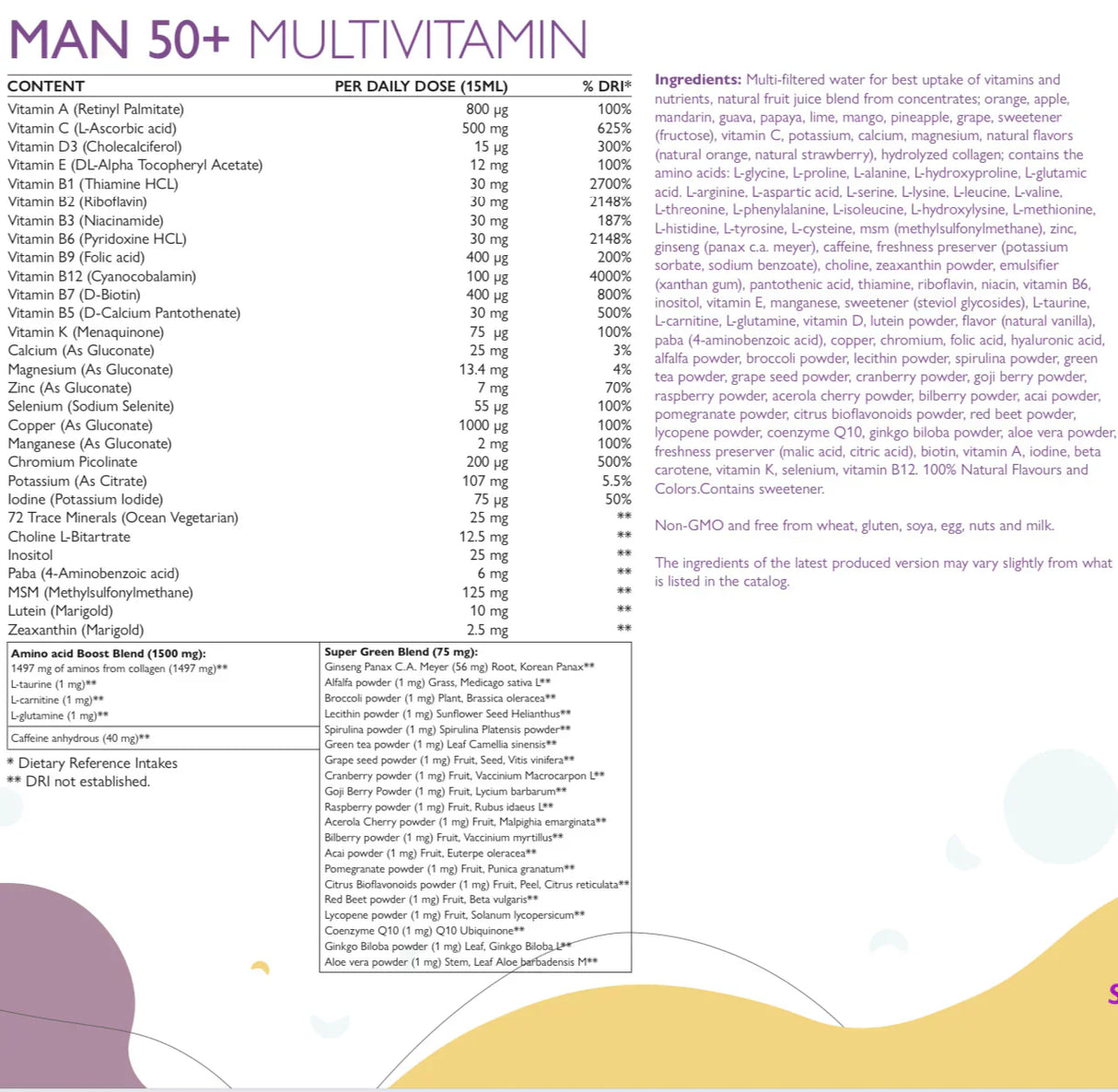 Man 50+ multivitaminici per uomo con collagene 1497 mg - 149 principi attivi /500 ml/