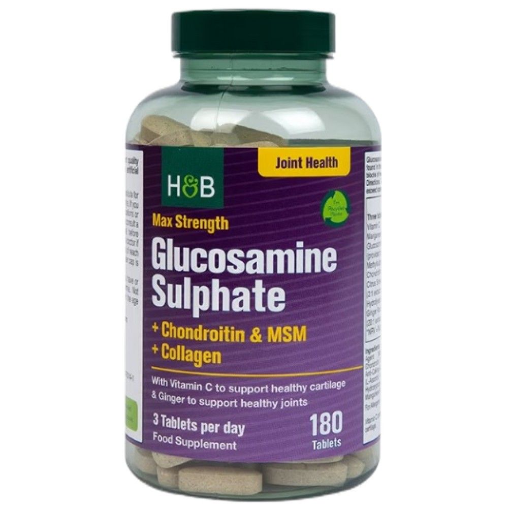 Solfato di glucosamina a massima potenza | Inoltre condroitina, MSM e collagene - 180 compresse