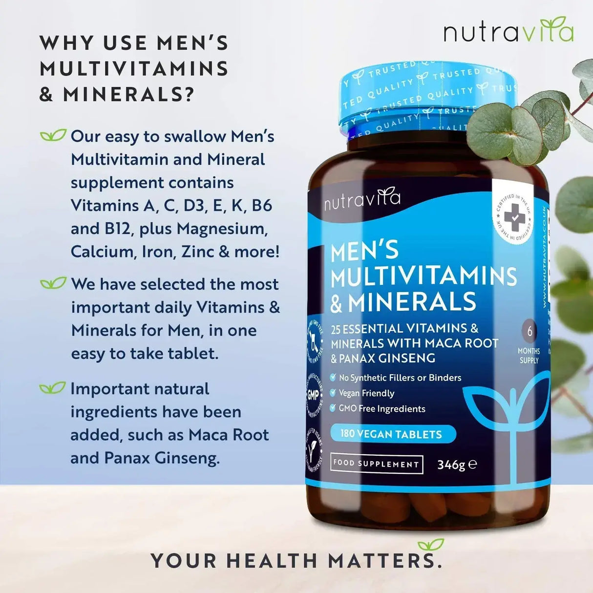 Multivitaminici e Minerali da Uomo 180 Compresse Vegane
