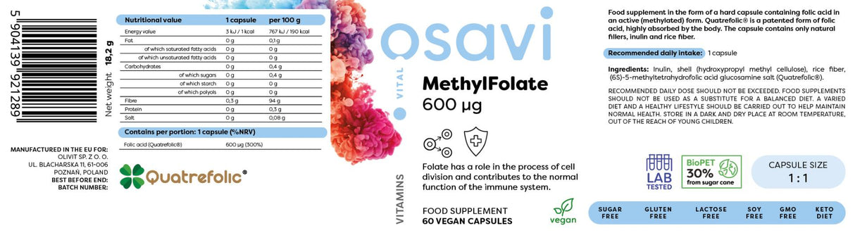 Metilfolato 600 mcg | con Quatrefolic® - 60 capsule