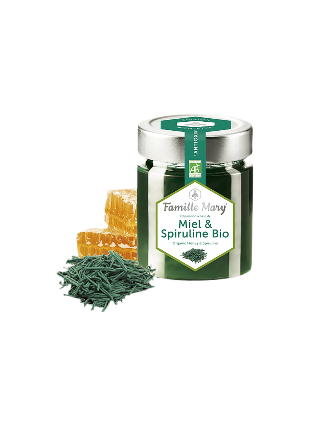 Miele & Spirulina Bio/Miele di acacia bio + spirulina, 170 g Famille Mary