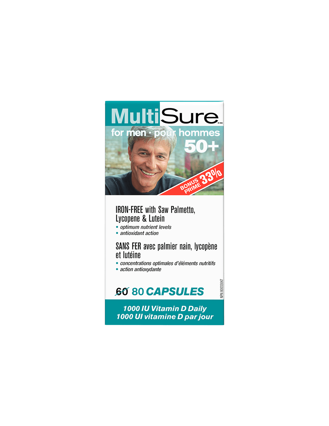 MultiSure® Men 50+/Multivitaminici per uomini 50+ (con luteina, licopene e saw palmetto), 80 capsule