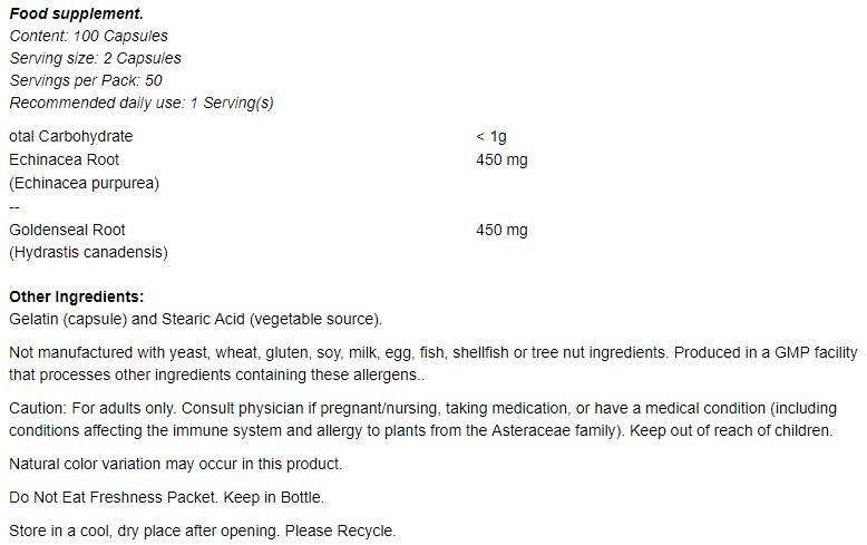 Radice di echinacea e goldenseal - 100 capsule