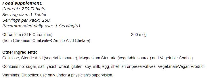 GTF Chromium 200 mcg - 250 compresse