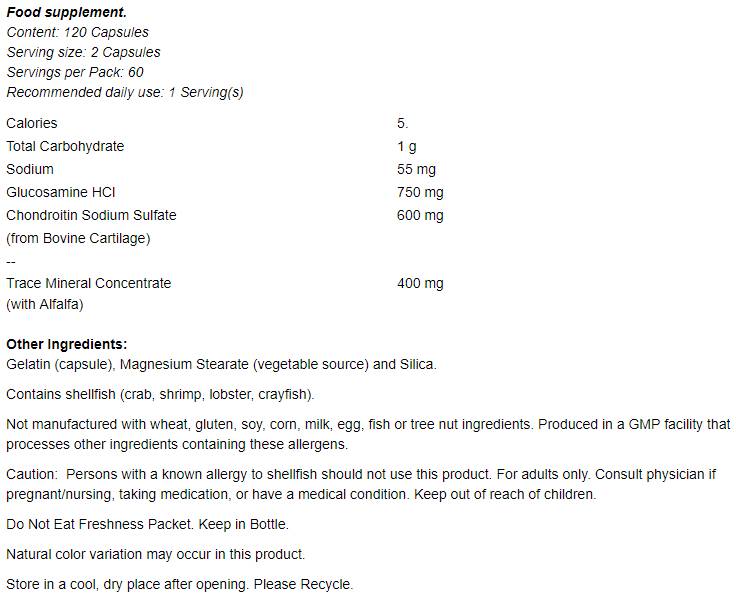 Glucosamina e condroitina con concentrato minerale di traccia - 120 capsule