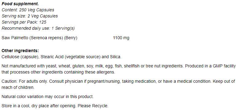 SAW PALMETTO BERRIES 550 mg - 250 capsule