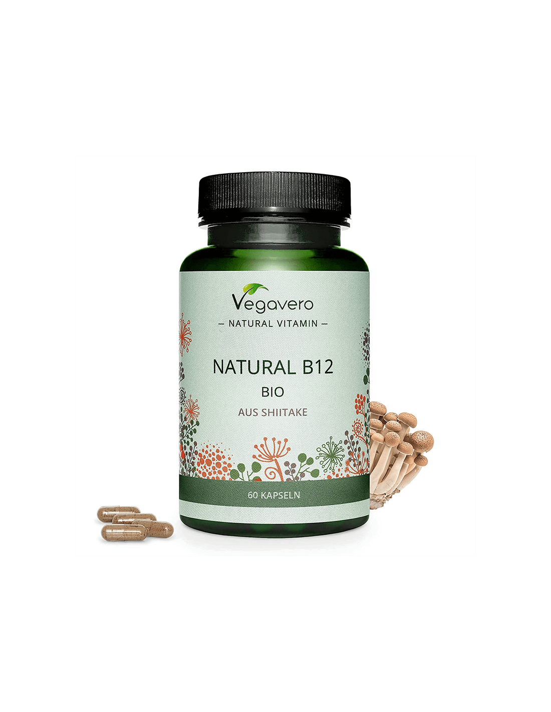 Natural B12 BIO aus Shiitake/ Vitamina B12 (da funghi shiitake medicinali biologici), 60 capsule, 100% vegano <tc>Vegavero</tc>