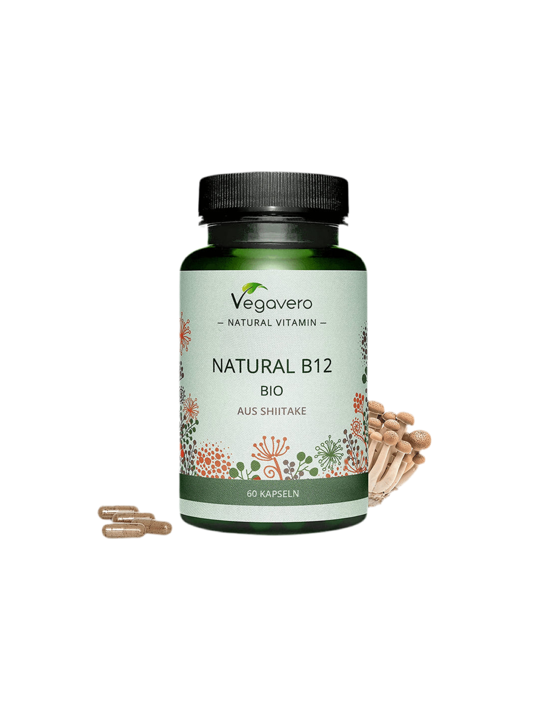 Natural B12 BIO aus Shiitake/ Vitamina B12 (da funghi shiitake medicinali biologici), 60 capsule, 100% vegano <tc>Vegavero</tc>