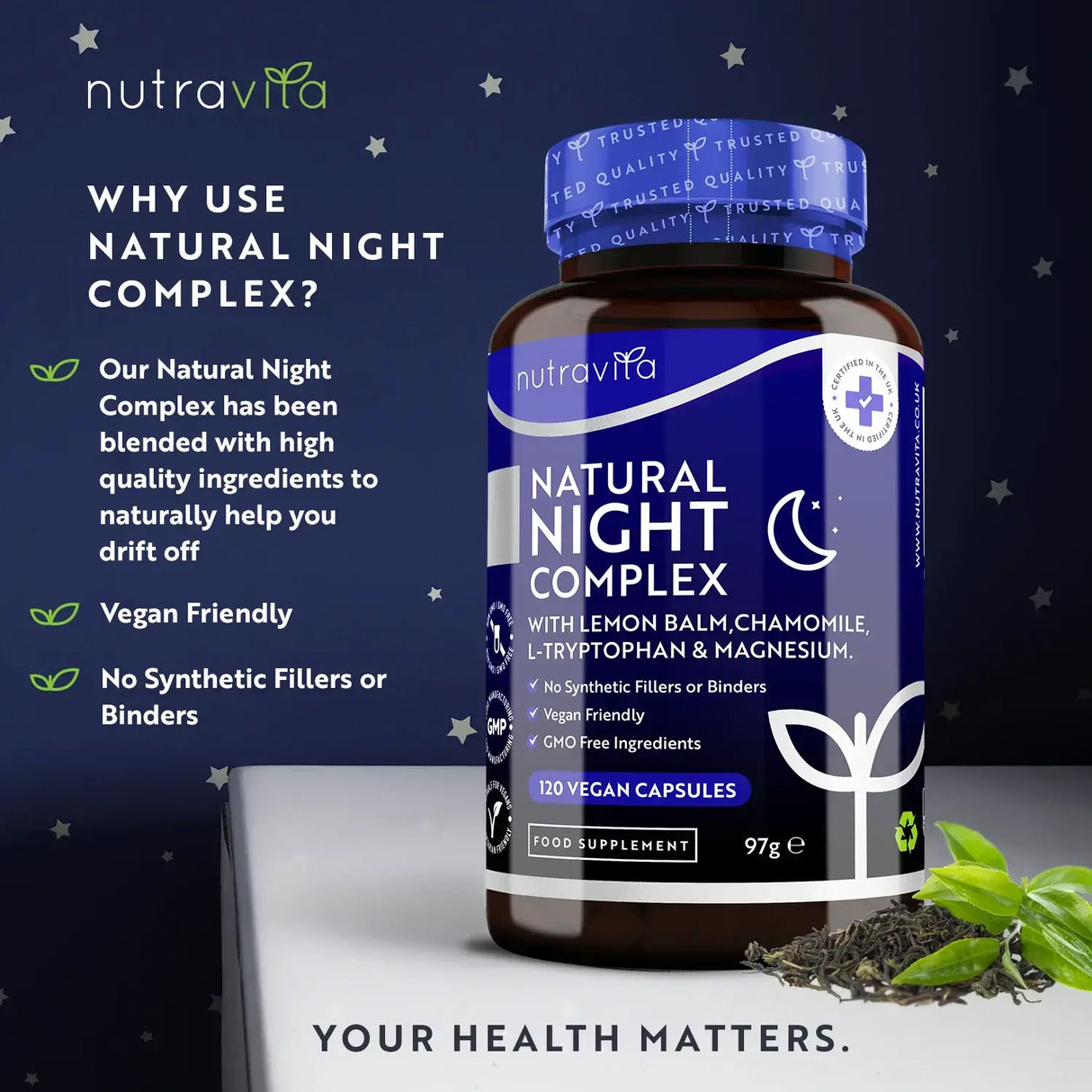 Complesso naturale per il sonno notturno 120 capsule. <tc>Nutravita</tc>
