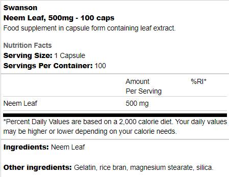 Foglia di Neem 500 mg 100 capsule