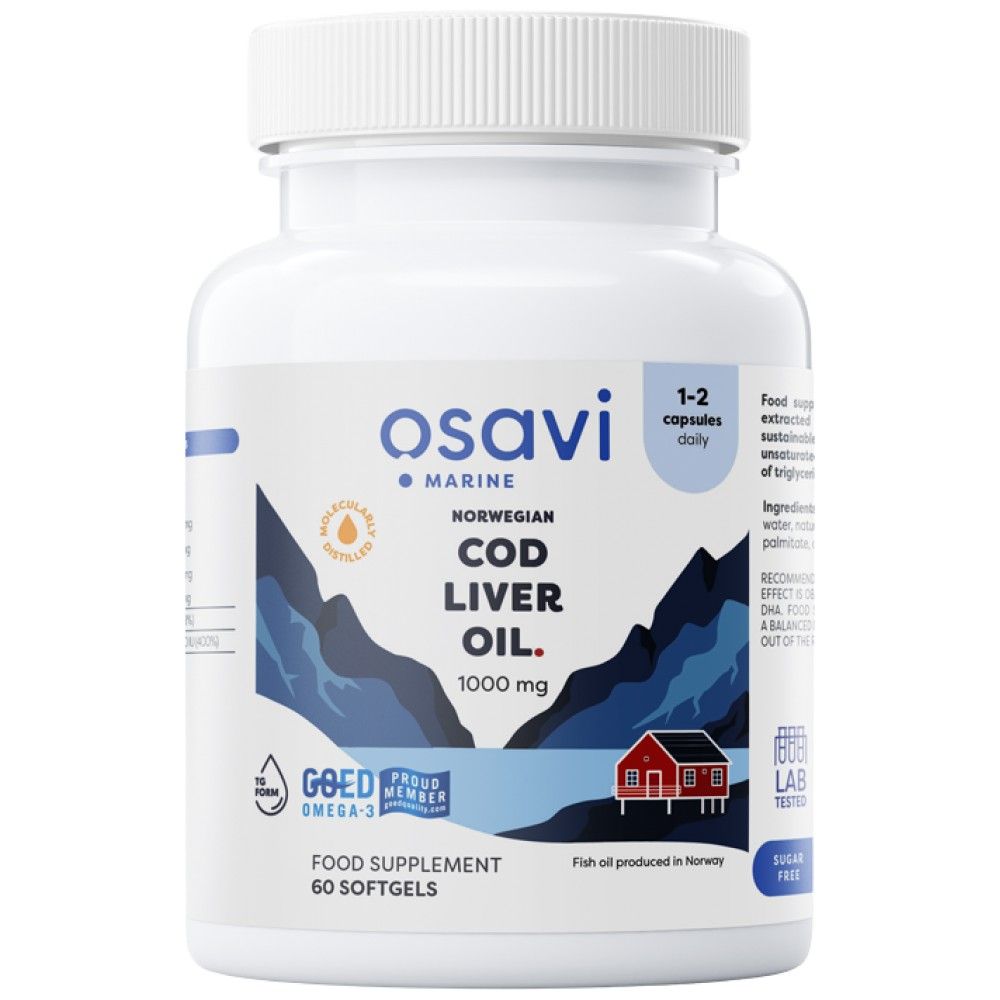 Olio di fegato di merluzzo norvegese 1000 mg | Aromatizzato al Limone - 60 Capsule Gel