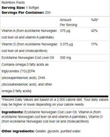 Olio di Fegato di Merluzzo Norvegese 350 mg 250 Capsule gel