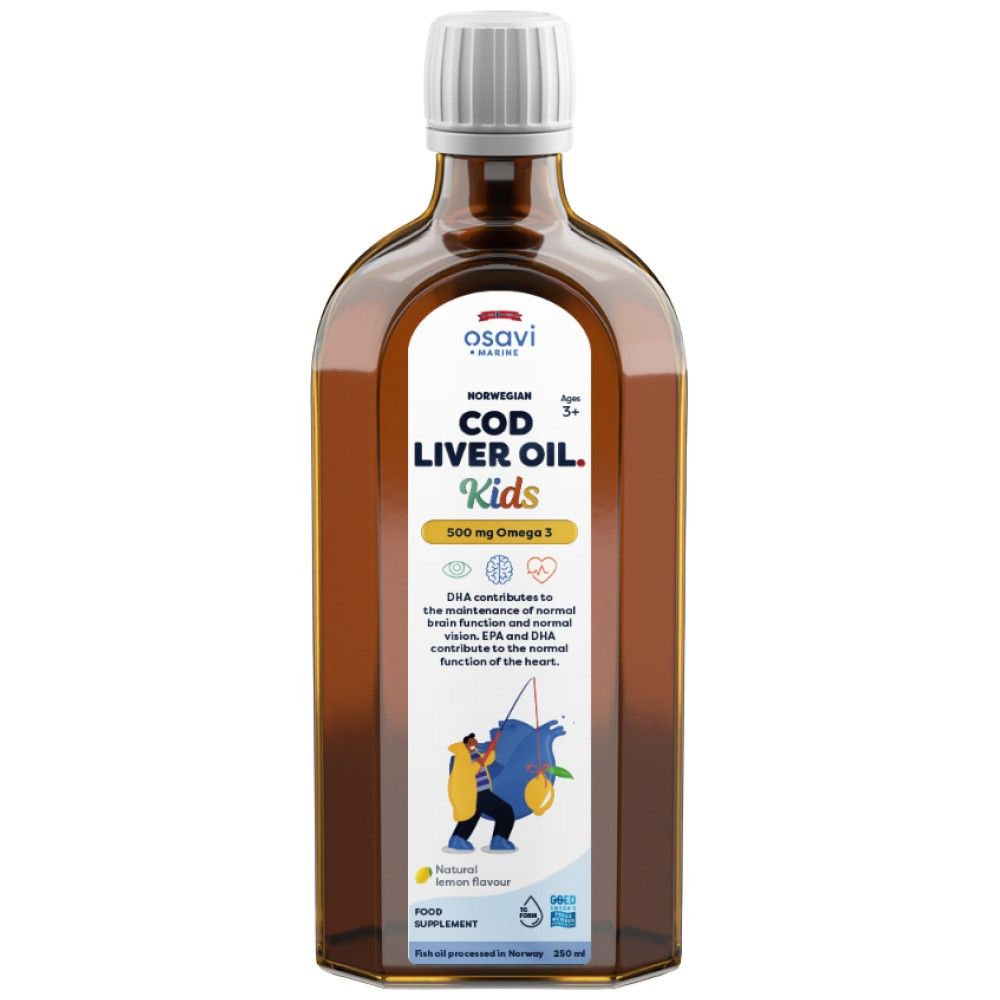 Olio di fegato di merluzzo norvegese per bambini | Omega liquido al gusto di limone - 250 ml