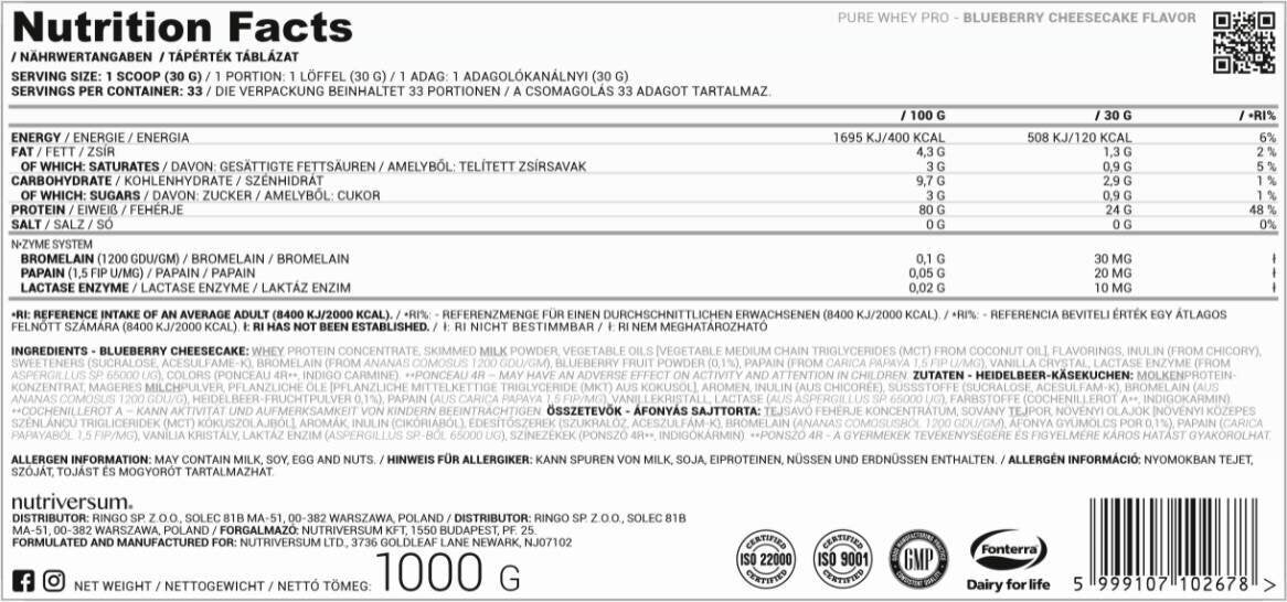 <tc>Nutriversum</tc> Whey Pro Pure | con sistema N-Zyme [2000 grammi, 66 dosi]