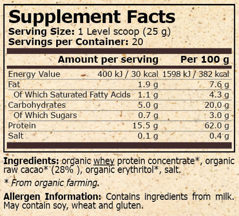 <tc>Pure Nutrition</tc> - PROTEINE DEL SIERO DI LATTE BIOLOGICHE CON CACAO - 500 g