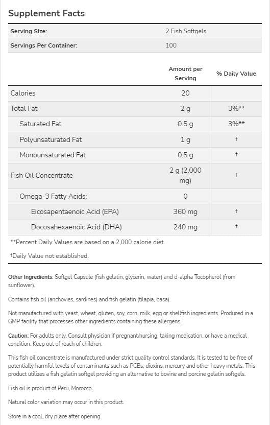 Omega 3 1000mg| Softgel di gelatina di pesce - 200 Capsule di gel