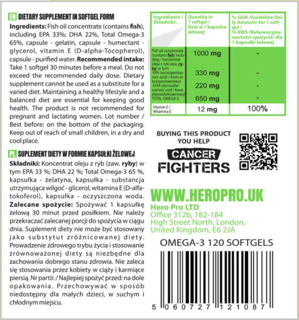 Olio di pesce Omega-3 | 65% EPA + DHA - 120 Capsule gel