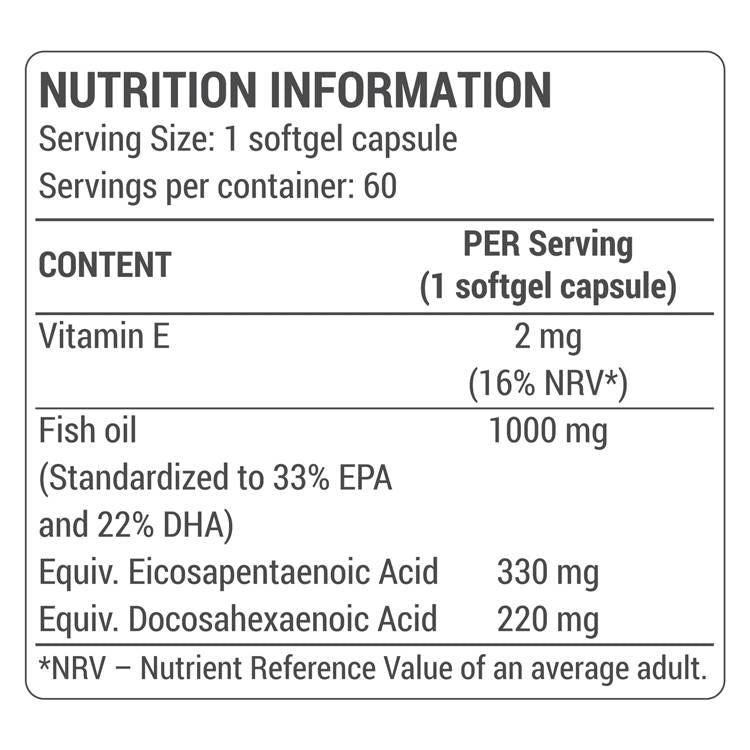 Olio di pesce Omega-3/Altamente concentrato - 60 capsule di gel