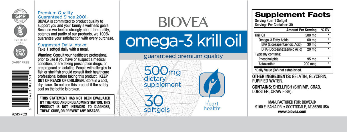 Olio di krill Omega-3 500 mg/30 capsule molli