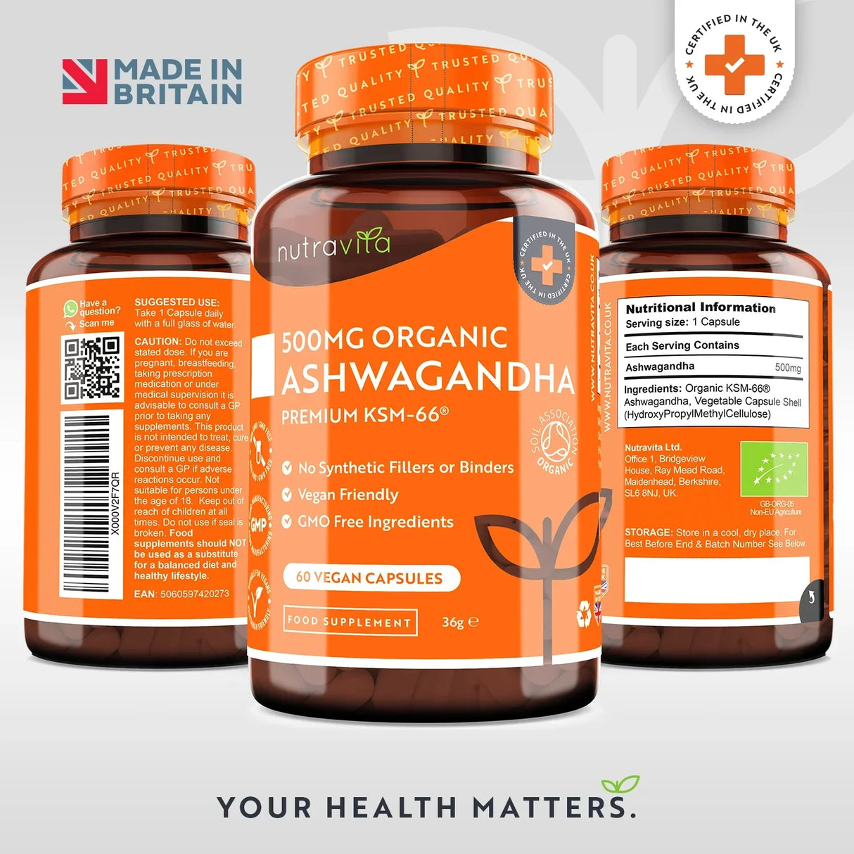 Ashwagandha Biologico KSM 66 - Ashwagandha Bio 500 mg 60 Capsule Vegane