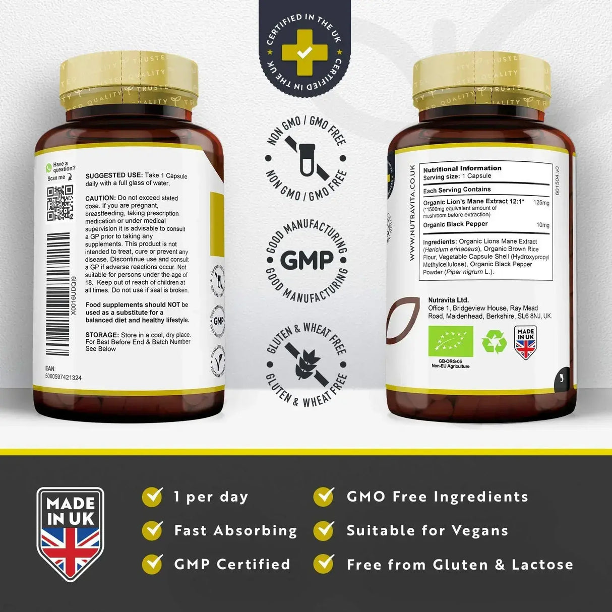 Criniera di leone biologica 120 capsule. <tc>Nutravita</tc>