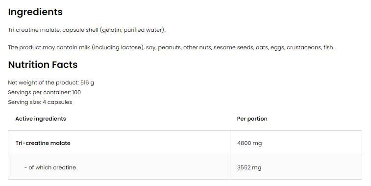 Tri creatina malato/TCM 1200 mg - 180 capsule