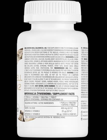 Calcio di gusci d'ostrica 400 mg/con D3 + K2 90 compresse