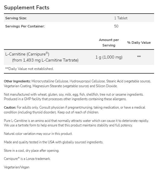 L-carnitina 1000 mg | Carnipure® - 50 compresse