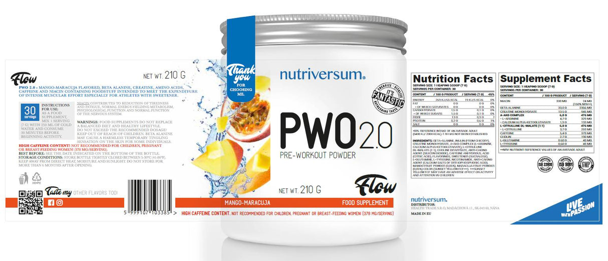 PWO 2.0 Flusso | Polvere pre-allenamento - 210 grammi