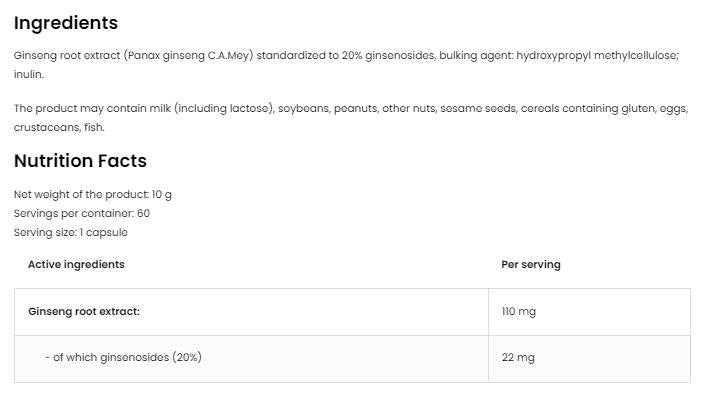 Panax Ginseng 110mg | Estratto di radice 60 capsule