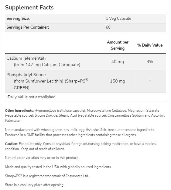 Fosfatidilserina 150 mg | Senza Soia - 60 capsule