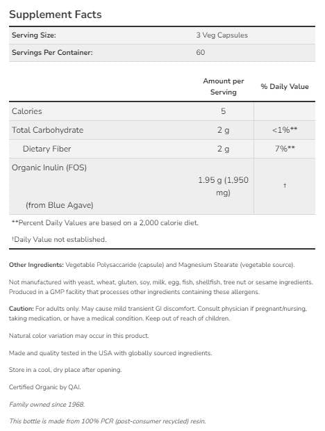 Fibra prebiotica di inulina FOS - 180 capsule