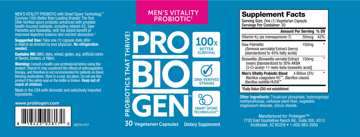 <tc>Probiogen</tc> Men`s Vitality Probiotic - Probiotico per uomini - 30 capsule