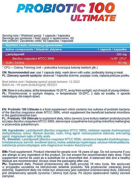 Probiotico 100 Ultimate | LactoSpore® - 60 capsule