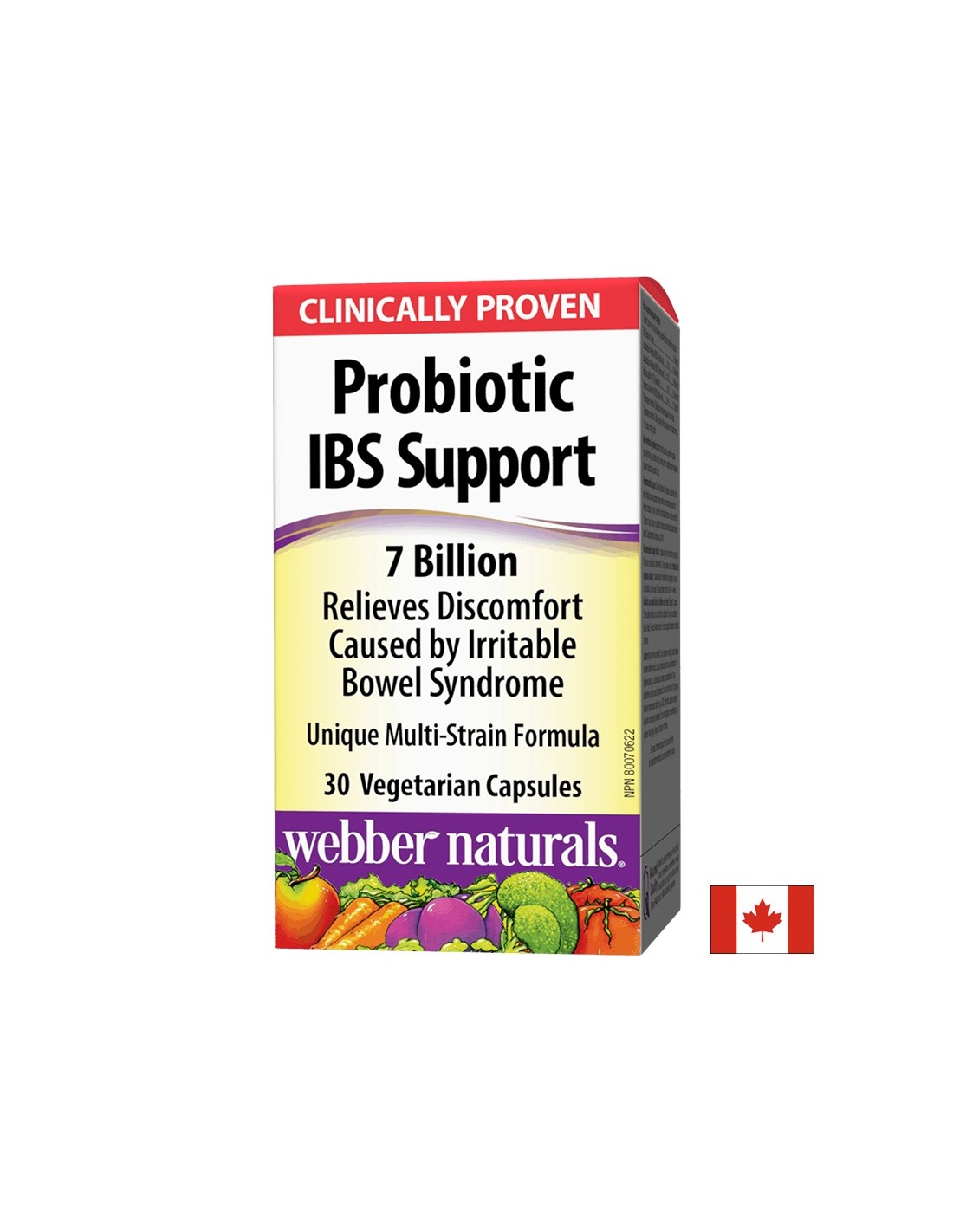 Supporto probiotico per la sindrome dell'intestino irritabile/Probiotico per la sindrome dell'intestino irritabile 4 ceppi, 7 miliardi di probiotici attivi x 30 capsule <tc>Webber Naturals</tc>