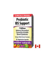 Supporto probiotico per la sindrome dell'intestino irritabile/Probiotico per la sindrome dell'intestino irritabile 4 ceppi, 7 miliardi di probiotici attivi x 30 capsule <tc>Webber Naturals</tc>