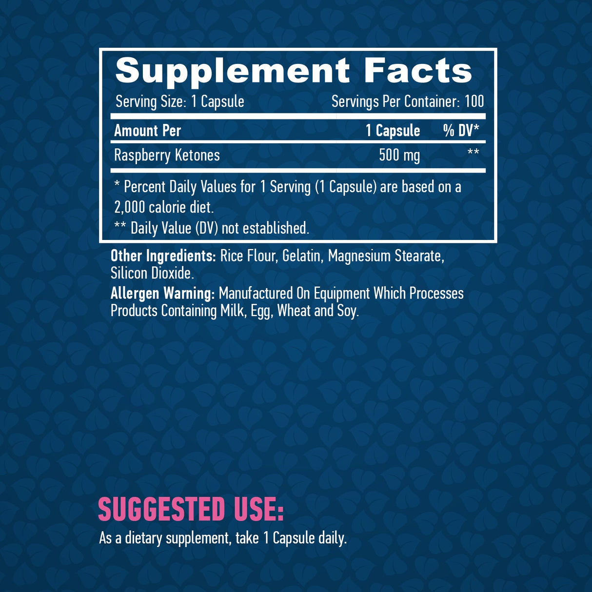 Chetoni di lampone 500 mg/100 capsule.