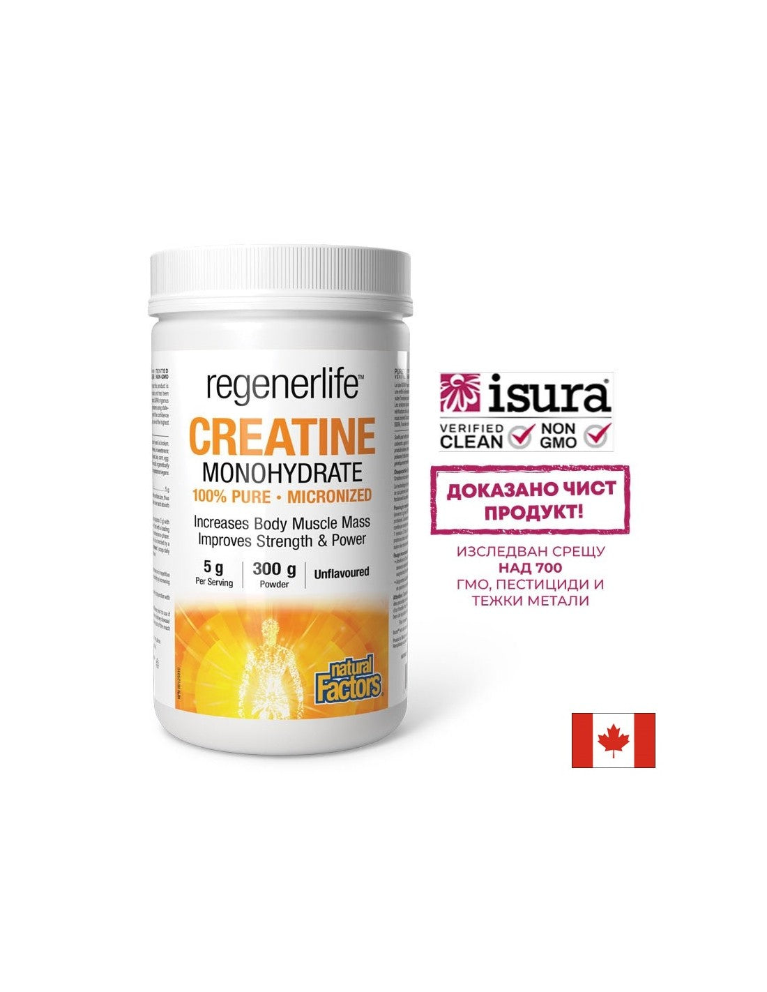 Creatina monoidrato (micronizzata) Regenerlife™ - Forza, resistenza e prestazioni muscolari, 5000 mg x 300 g polvere
