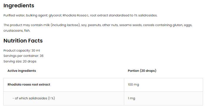 Gocce di Rhodiola Rosea | Estratto di radice di rodiola 30 ml