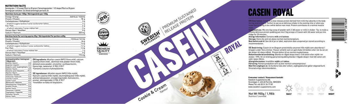 <tc>Swedish Supplements</tc> Casein Royal [900 grammi, 27 dosi]