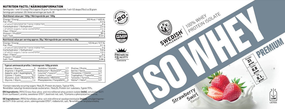 <tc>Swedish Supplements</tc> Proteine ​​del siero del latte ISO/Premium Isolate [700 grammi, 20 dosi]