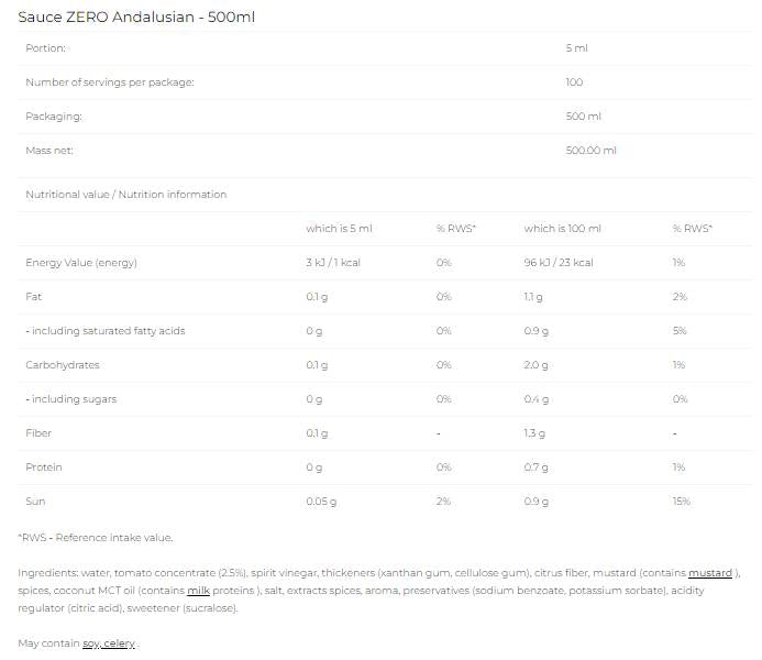 Salsa Zero - Andalusa - 500 ml