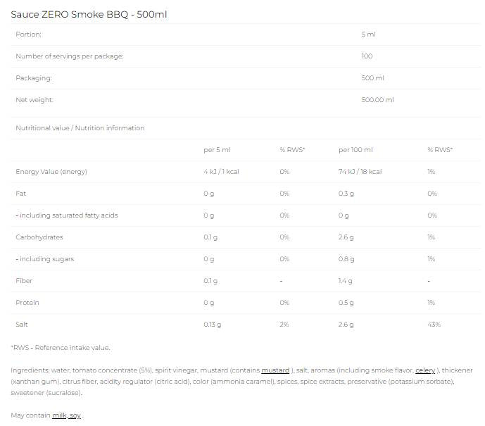 Salsa Zero - Smoke BBQ - 500 ml
