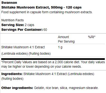 Estratto di funghi Shiitake 500 mg 120 capsule