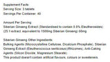Ginseng siberiano 1500 mg - 120 Compresse