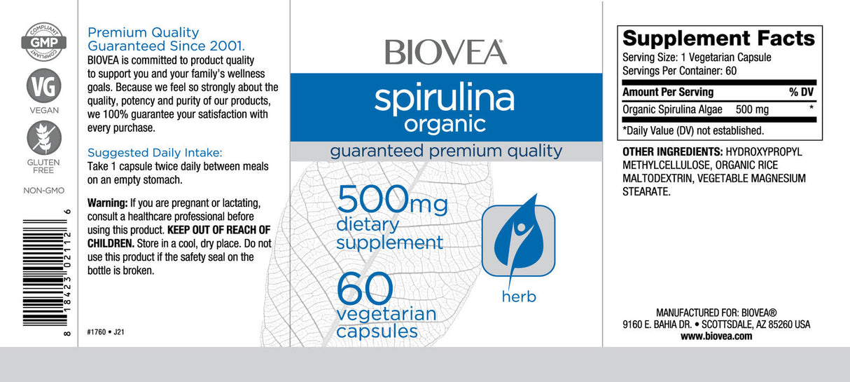 Spirulina Biologica 500 mg/60 Capsule