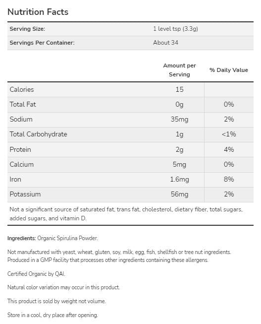 Polvere di spirulina | Certificato biologico - 113 grammi
